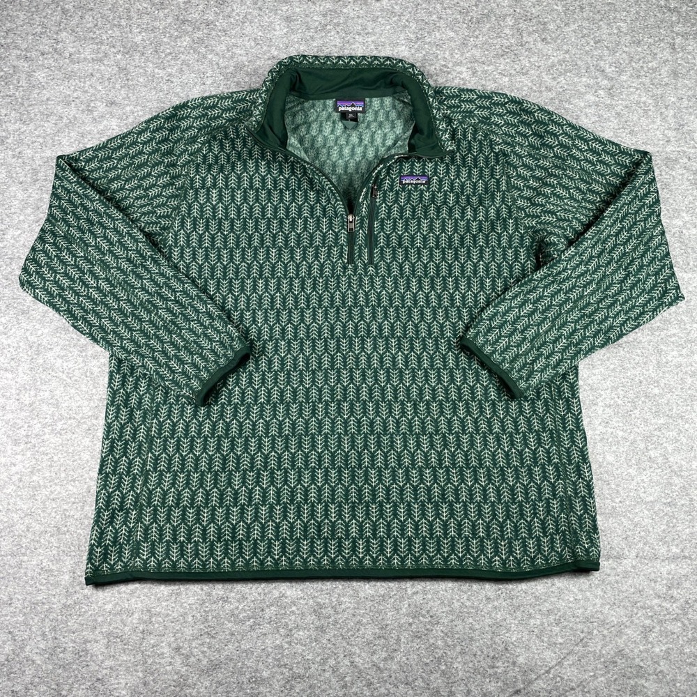 Patagonia Better Sweater Mens 3XL Green 1/4 Zip Pine Tree Knit Pattern Pullover